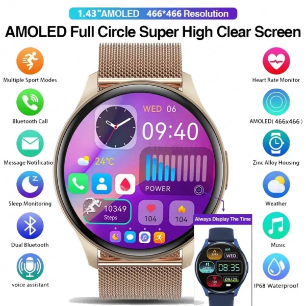 2025 New For Women Fashion 1.43 inches Bluetooth Call Smartwatch Women Men AMOLED 466*466 HD Pixel Display Smartwatches Ladies - Image 4