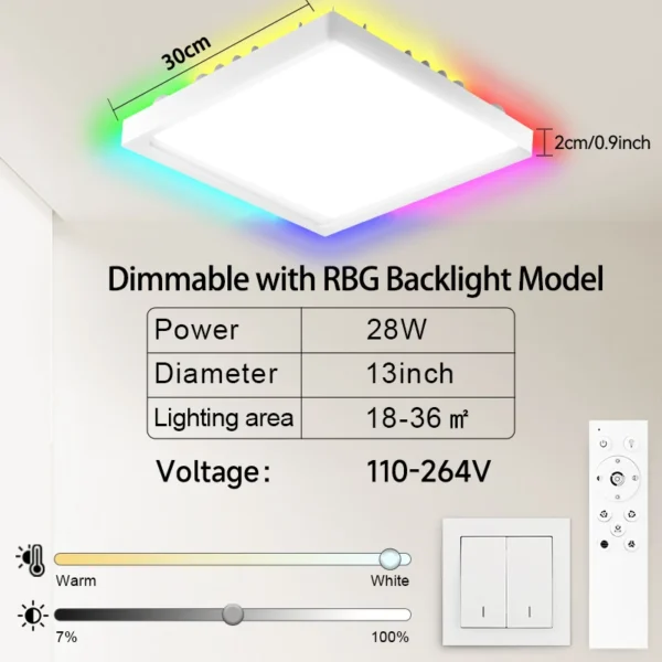 Dimmable Led Ceiling Lamps with RGB Backlight Remote Control Ceiling Light 110-265V Smart Light Fixture for Living Room ​Bedroom - Image 9